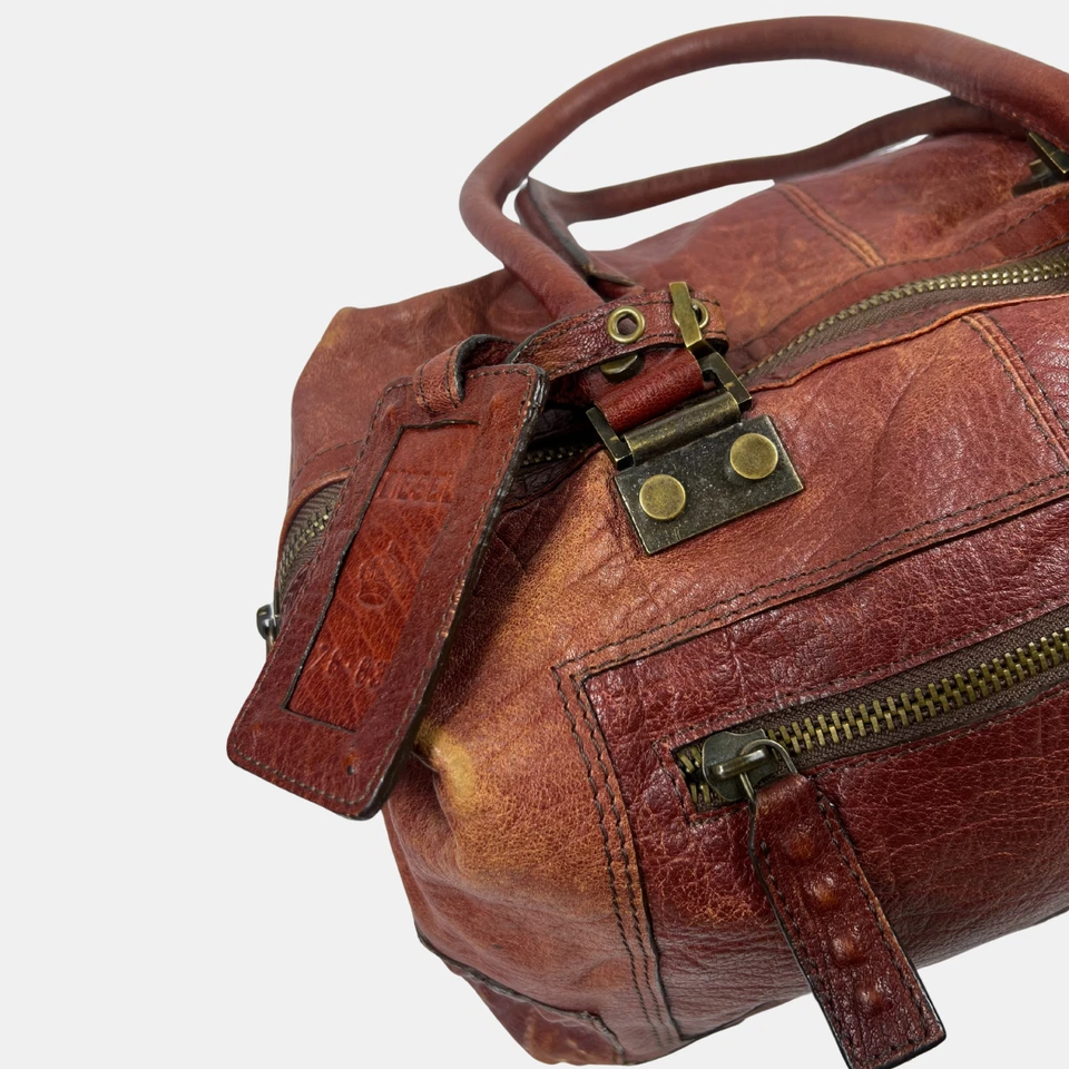 Diesel Vintage Leather Duffle Bag Brown Distressed Weekender Travel Carryall - Image 3 of 4