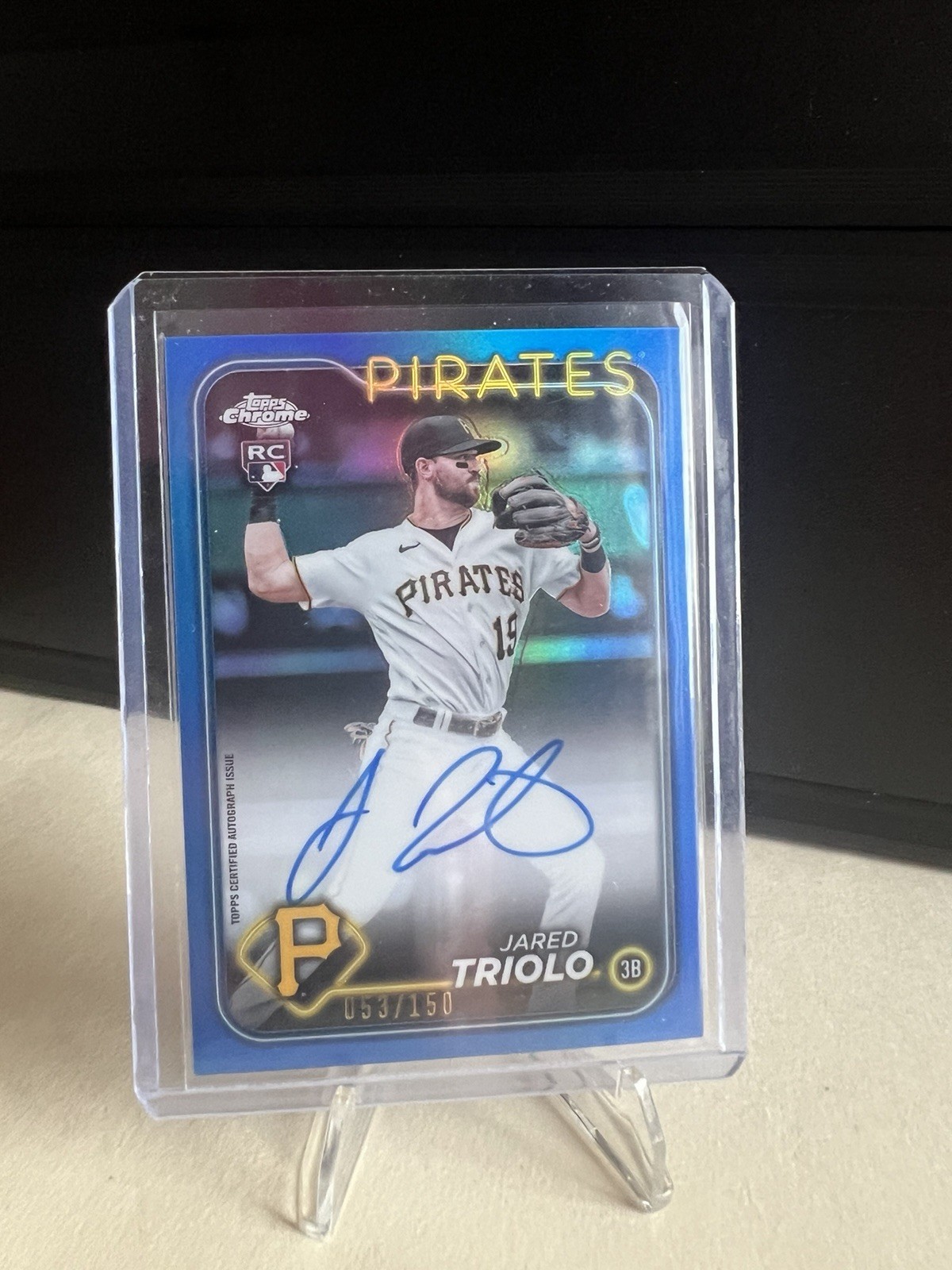 Jared Triolo 2024 Topps Chrome Rookie RC Blue Refractor Auto /150 Pirates RA-JTR