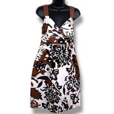Y2K Era Size 10 Sundress Ana Cotton Brown White Floral Print Vneck Sleeveless