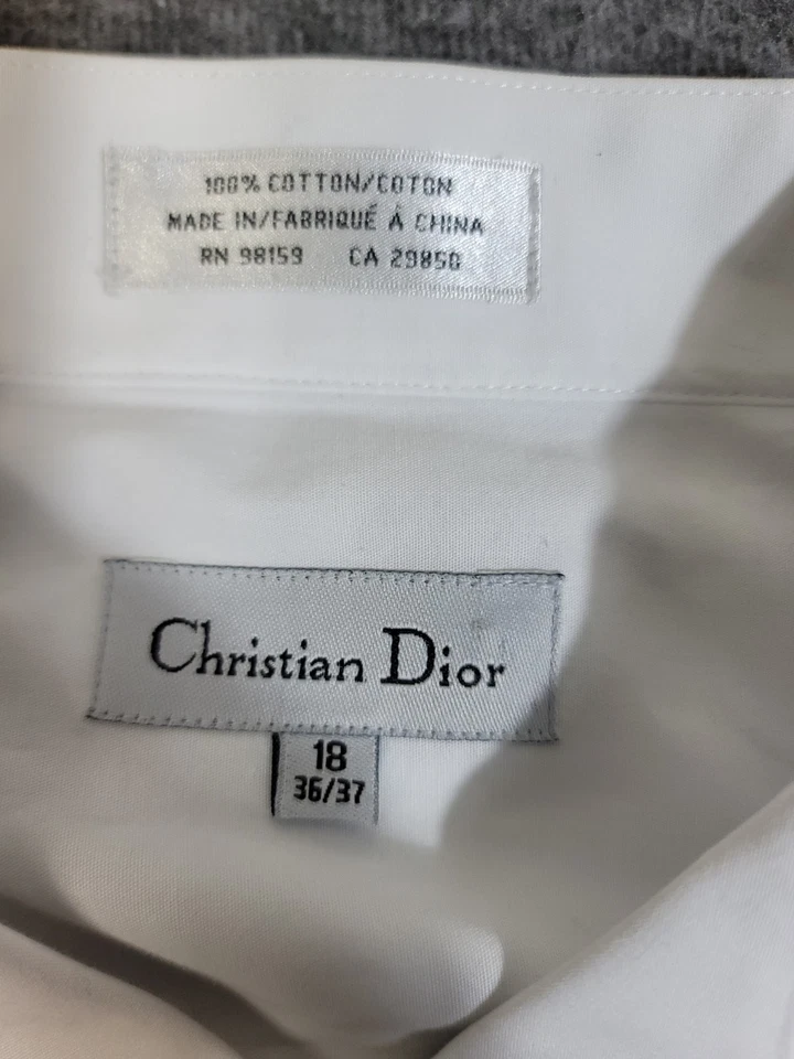 Vintage Y2K Christian Dior Pleated Tuxedo White Shirt Made in China Sz 18/36-37 - Image 3 of 4