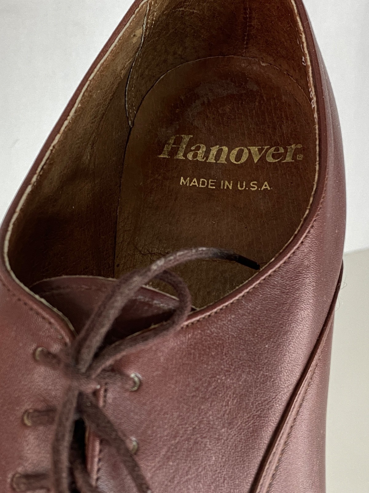 Vintage 1950s men's brown leather shoes 10.5 HANOVER dress formal rust tie USA