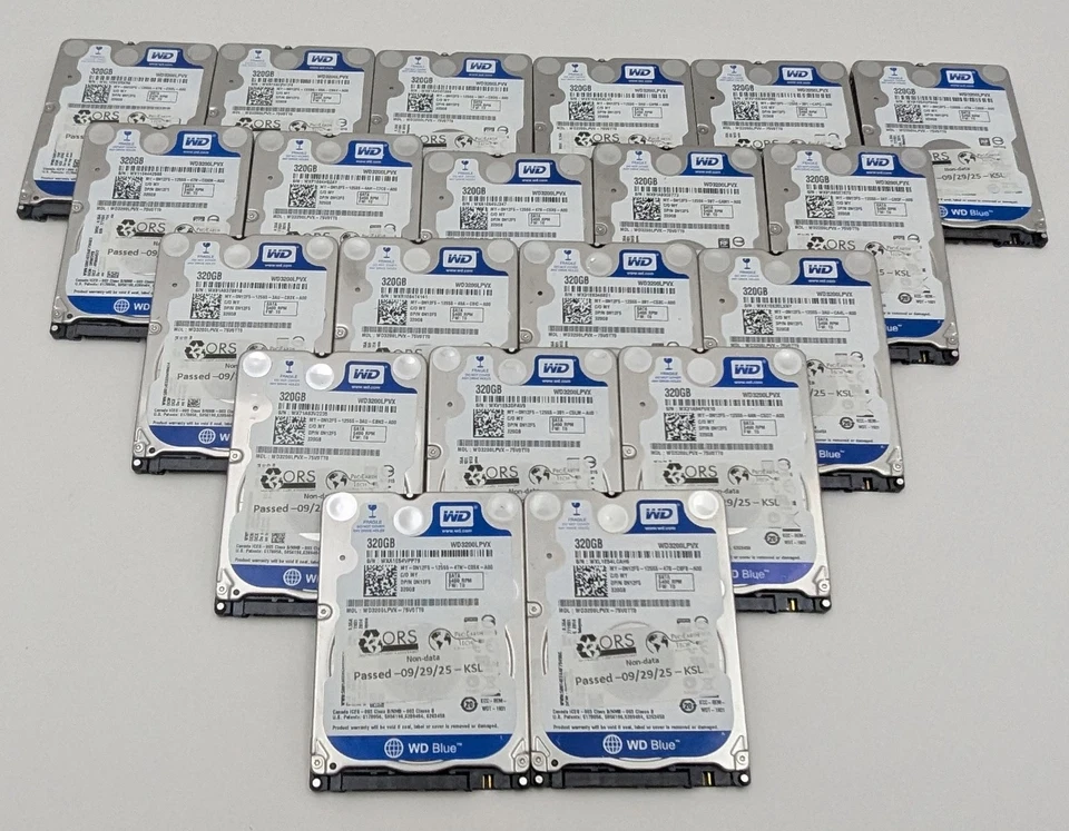 Lot of 20 Western Digital Blue 320GB 5400RPM SATA III 2.5" Hard Drive WD3200LPVX - Image 3 of 4