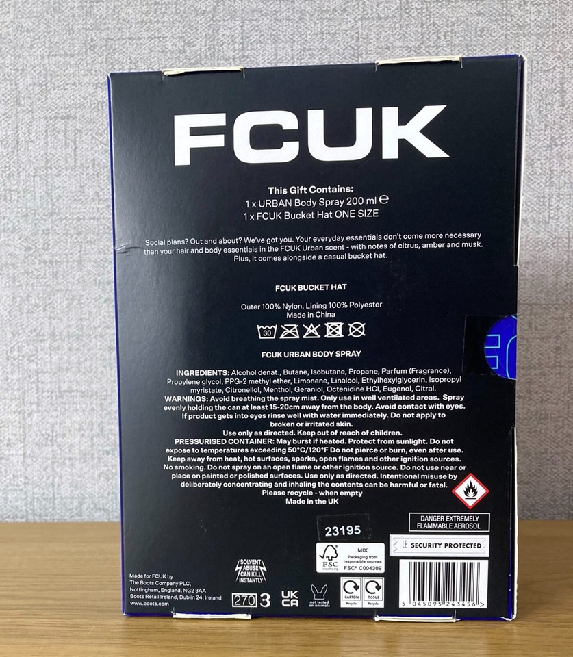 FCUK French Connection Mens Bucket Hat and 200ml Urban Body Spray Gift