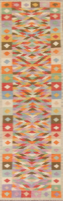 Flatweave Reversible Tribal Kilim Kelim Runner Rugs Handwoven Wool Carpets 3x10