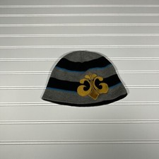 Dereon Beanie Blue/Navy/GrayStriped Gold Logo Cap Hat Unisex OSFM Knit Acrylic