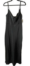 TAYLOR Size 10 Black Satin Slip Maxi Dress Spaghetti Straps Empire Waist NWT