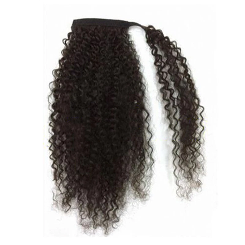 Rizado rizado 100 % cabello humano cola de caballo envoltura alrededor clip en extensión de cabello humano Foto 2 de 3