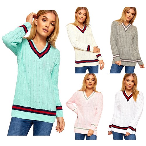 Womens Ladies V-NECK CRICKET JUMPER 