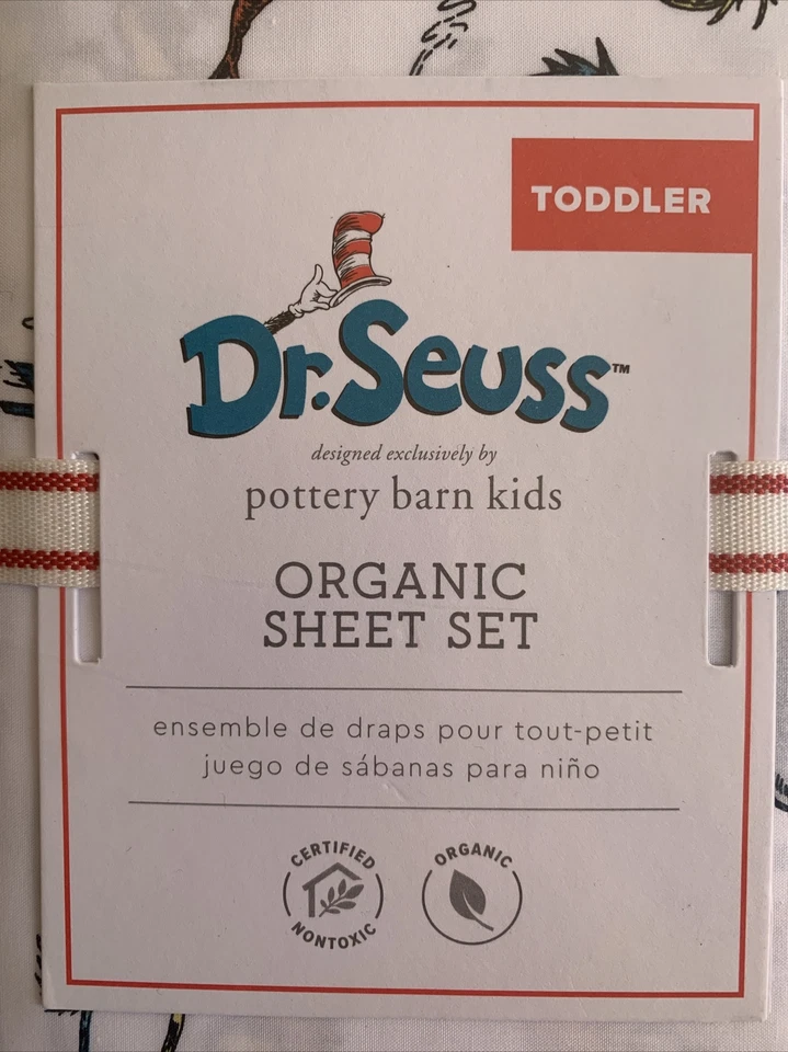  Juego de sábanas de algodón orgánico Pottery Barn Kids Dr. Suess TODDLER - 3 piezas - Nuevo en paquete Foto 3 de 4