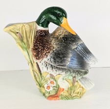 Vtg Large Ceramic Mallard Duck Vase Hunting Cabin Lake Bird Fowl Colorful Floral