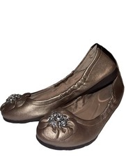 EASY SPIRIT Sedane Bronze Metallic Leather Travel Ballet Flat Women  s US 6M New