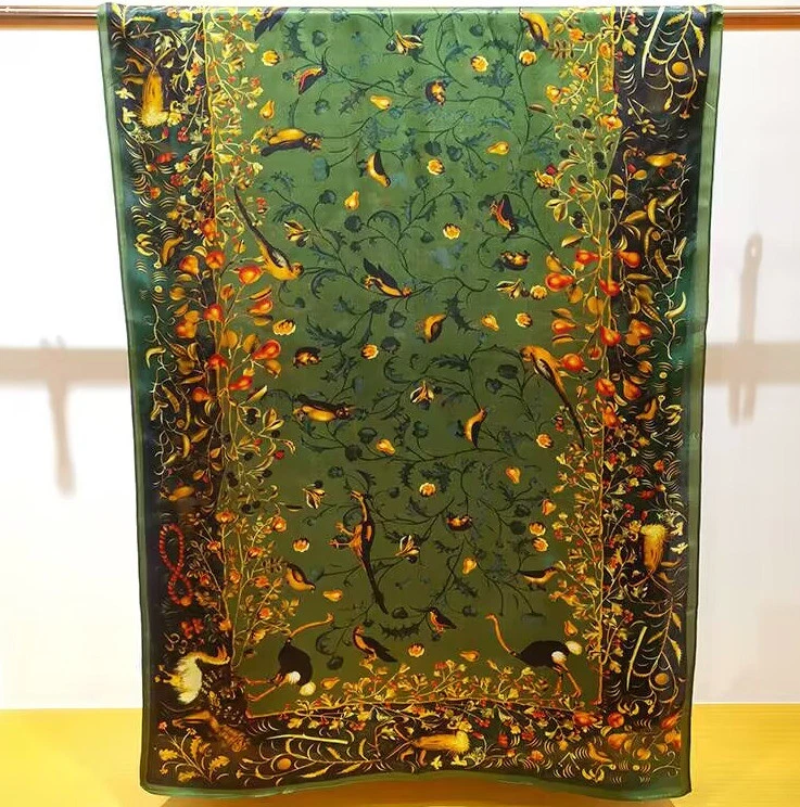 Women Square 100% Mulberry Silk Scarf Vintage Shawl Print Hand Rolled Gift 180cm - Image 2 of 4