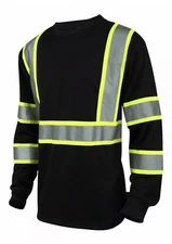Hi-Viz Long Sleeves Black Bottom Safety T-Shirts With Reflective Tapes