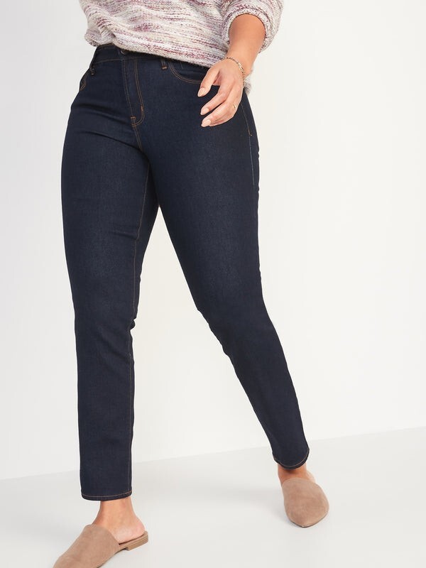 Mid-Rise Power Slim Straight Dark-Wash Jeans