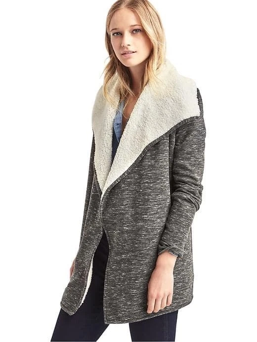 NEW GAP Sherpa Lined Space Dye Cardigan Sweater Jacket Coat Gray