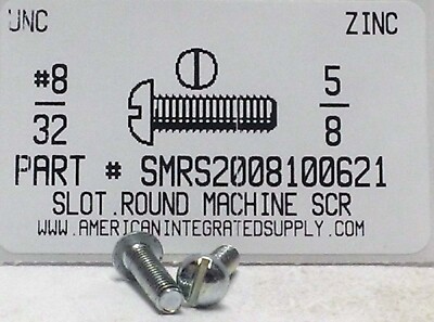 #8-32x5/8 Round Head Slotted Machine Screws Steel Zinc Plated (100)