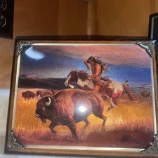 Beautiful Bloom Brothers Vintage Foil Art Native American Hunting Buffalo
