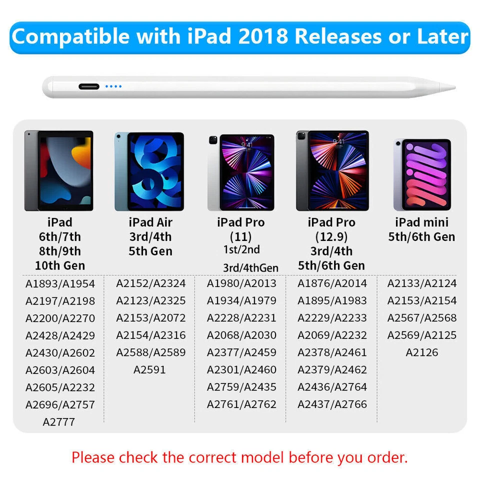 Stylus Pen Bluetooth Pencil For Apple iPad 9/8th/Mini/Air 4/5th/Pro 11&12.9'' - Image 2 of 4