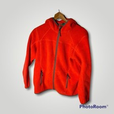 LL Bean orange Fleece Snap Pullover Kids Size L 14-16 Vintage 90s Jacket