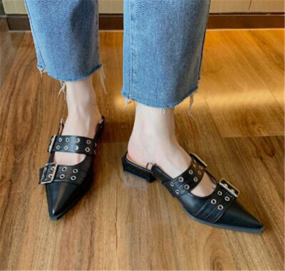 New Womens Pointy Toe Hollow out Leather Flats Buckle Rivet Ankle Boots Stylish