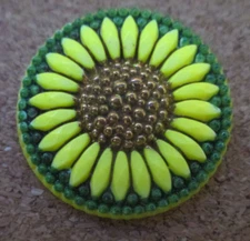 1-Czech Glass Multicolored Sun Flower on a UV Reactive Yellow Button #24 30.81mm