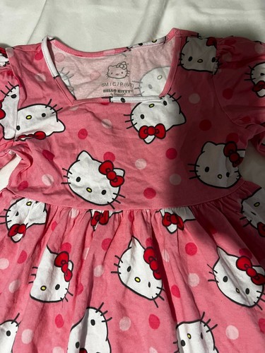Girls Hello Kitty Pink Dress New Cotton Puff Sleeve - Picture 8 of 10