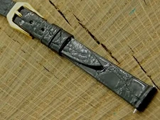 NOS Vintage Stylecraft Black Crocodile Watch Band w Gold Tone Buckle 10mm Unused