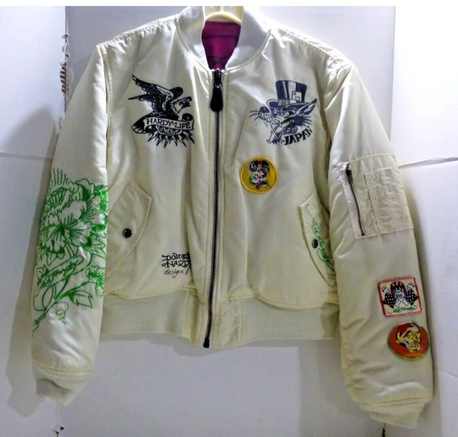 🔥🚨Vintage Christian Audigier Ed Hardy White Bomber Jacket Womens