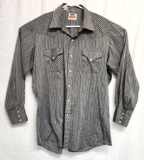 Vintage Miller Western Wear Men  s 17-35 Shirt Pearl Snap Stripe Gray Blue Black