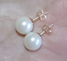 10 MM Japan Old Stock Quality White Round Pearl Stud Earrings 14k Gold Filled