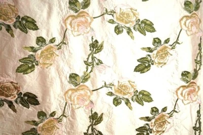 COUPON 4M50 TISSU SOIE SAUVAGE FLEURIE BRODEE LARGEUR 137 CM - Photo 1/4