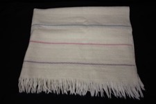 FARIBO WOOLEN MILL CO Ivory Striped  Tassled Blanket 54" x 49" USA-B125