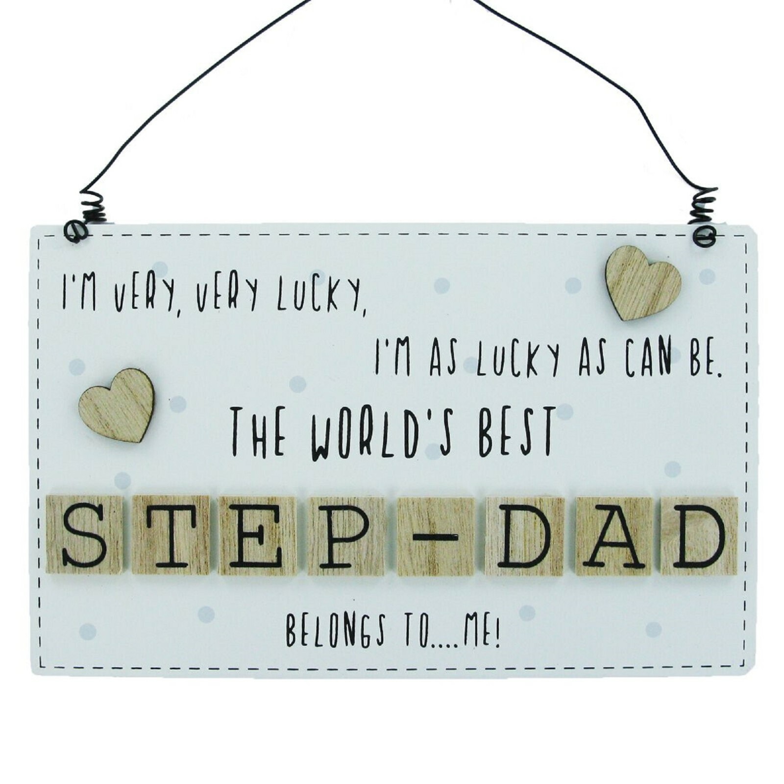 Step Dad Plaque The Worlds Best Step Dad 3D Letters Tile Gift Cream Natural Wood