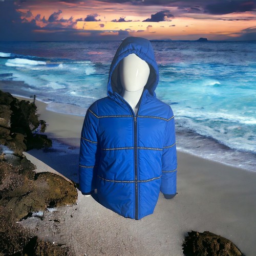 Calvin Klein Puffer Jacket Blue Hooded Logo Size Large 14/16
