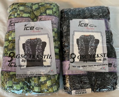 Samba Glitz ICE 8 skein lot 4 Green 4 Black Silver Metallic Ribbon yarn
