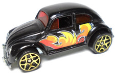 1988 HOT WHEELS VOLKSWAGEN BEETLE BUG BLACK 2 1/2" DIECAST CAR W/ ORANGE YELLOW