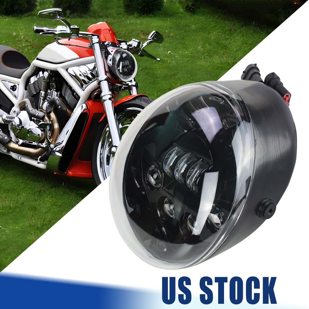 DOT V ROD LED ヘッドライト ラウンド型 ブラック/クリア Black LED Projection Headlight for Harley V Rod V-Rod VROD VRSC