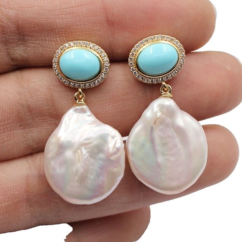 Orecchini pendenti a sfere di Turchese 14mm e Argento 925 Rodiato