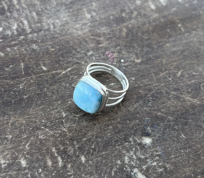 Natural Larimar / 925 Silver Ring / Handmade Ring / Statement Ring