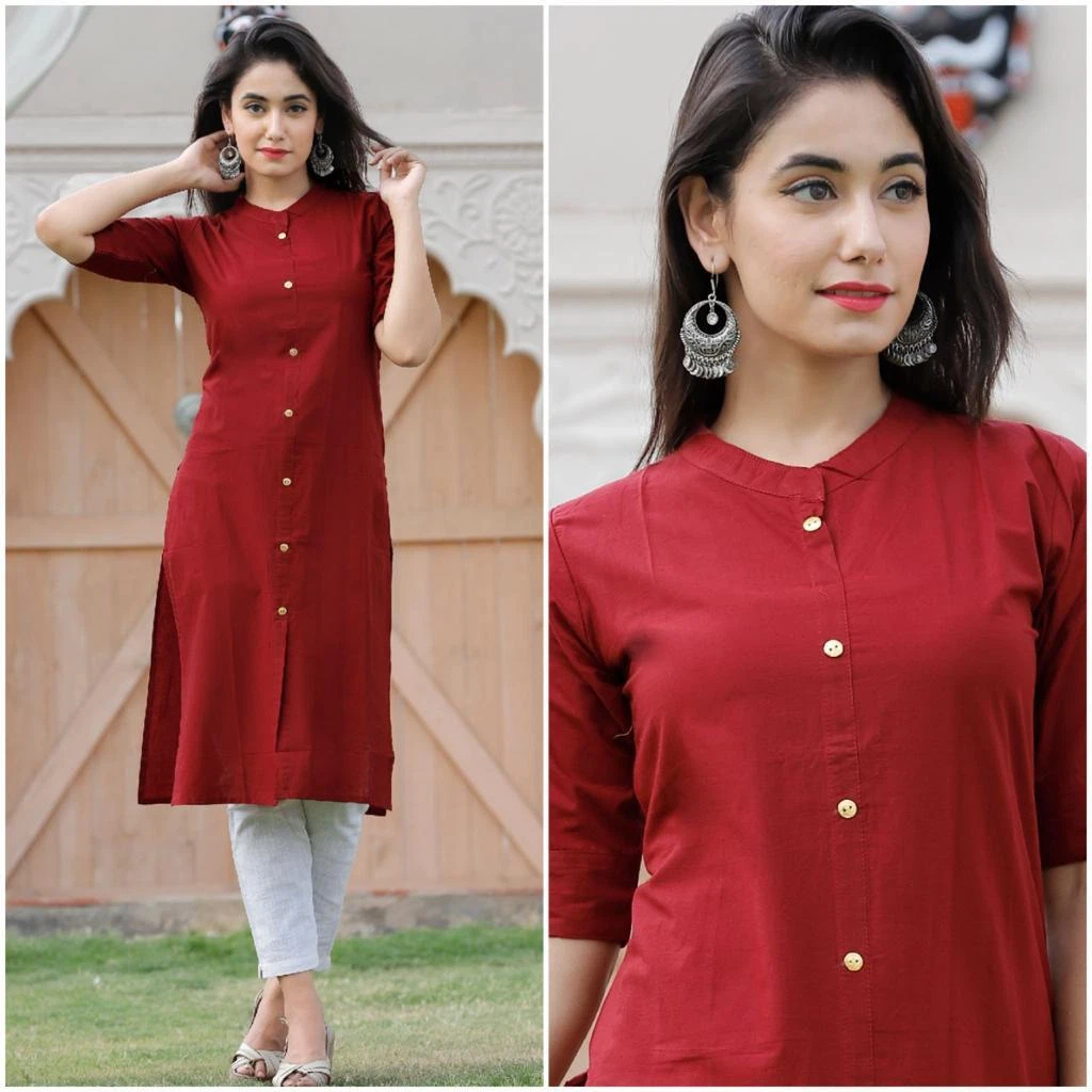 Women s Kurta Kurti Cotton Solid Various Colors Sizes Indian Ethnic Dress