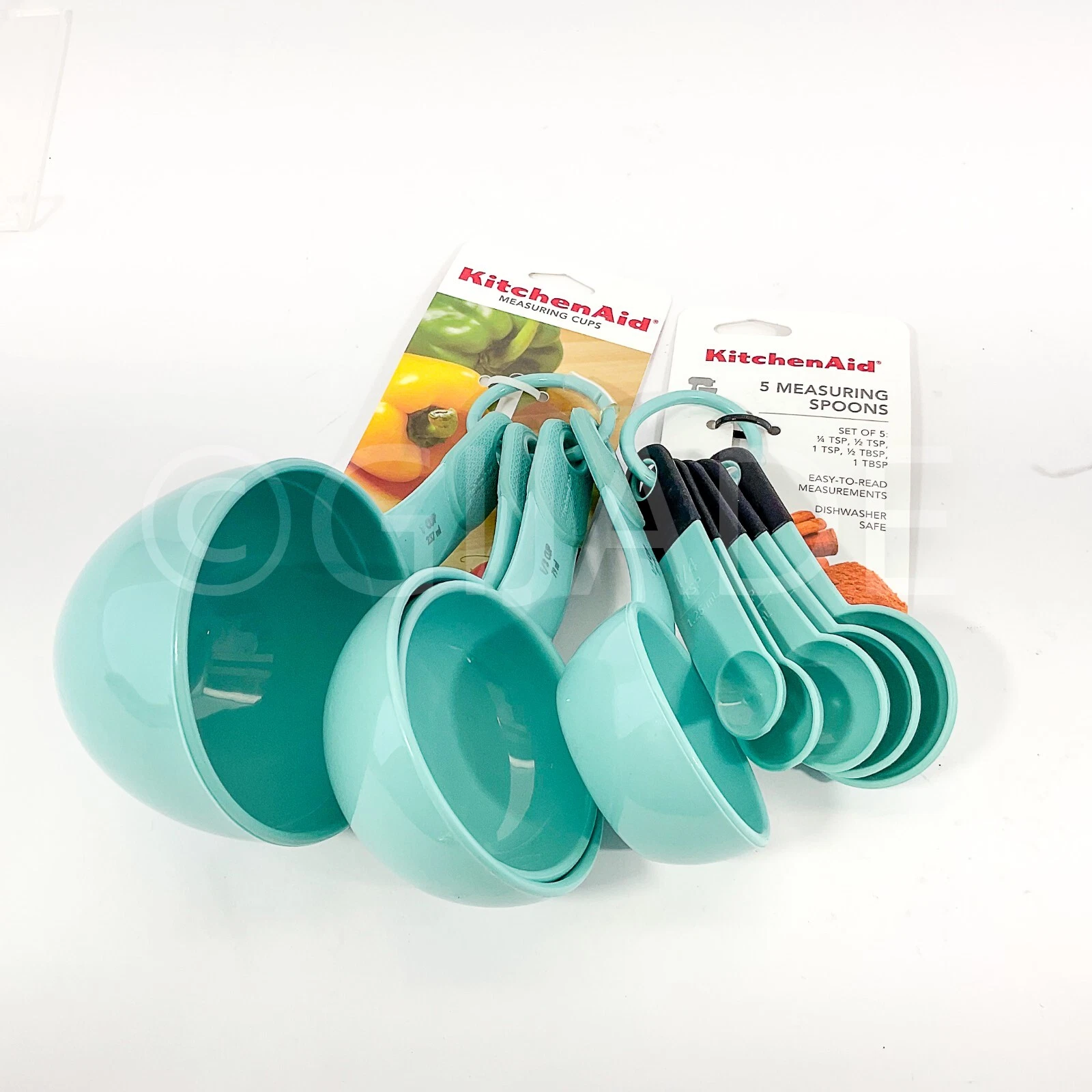 KitchenAid 9Pc Set 4 Measuring Cup & 5 Spoon Set w/ Soft Handles Aqua Sky New