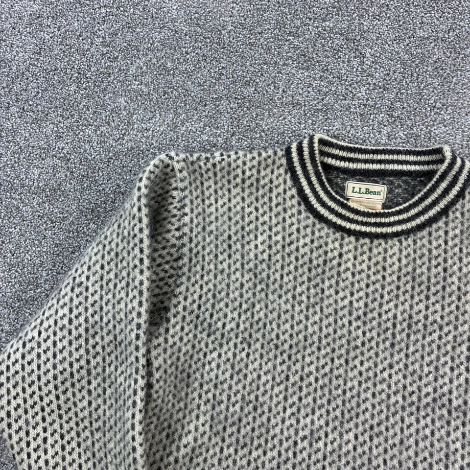Suéter Vintage LL Bean Hombres L Negro Blanco Tejido Lana Heritage Norwegian Birds Eye Foto 2 de 4