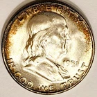 1951 Gem BU + FBL Franklin Half Dollar Natural Toned Lustrous PQ Old Collection