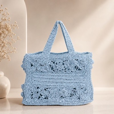 Tragetasche in Rafia mit Blumen Handarbeit