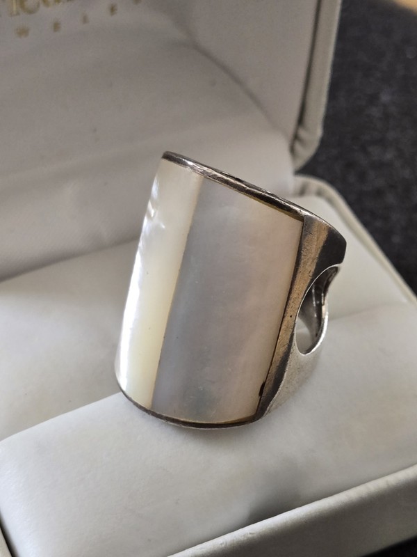 Sterling Silver Statement Cuff Ring - Abalone Mother of Pearl Wide Shell Ring