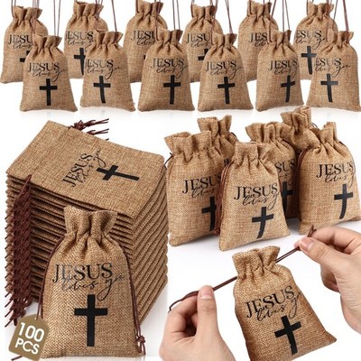 12 Pack Large Christmas Gift Bags - 15.7x11.8 Inch Burlap Drawstring Bags For Holiday Present Wrapping