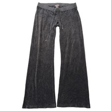 Juicy Couture Women's Gray Velour Flared Wide Leg Track Pants Drawstring Size XL