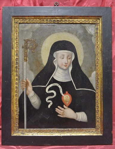 Painting picture PAINTING Oil on tablet SANTA GERTRUDE DI HELFTA 1700