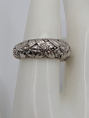 Sarda 925 Sterling Silver Floral Band Ring Size 8 6.8g Wide Dome