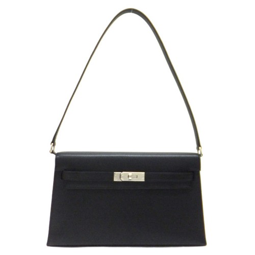 HERMES Kelly Elan Black X Silver Hardware Cheble Sham Kira Used SKAI-0